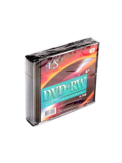 VS Диск DVD+RW 4,7 GB 4x Slim, 5шт, 4,7 ГБ, 5 шт