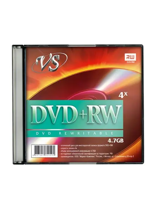 VS Диск DVD+RW 4,7 GB 4x Slim, 5шт, 4,7 ГБ, 5 шт, фото 2