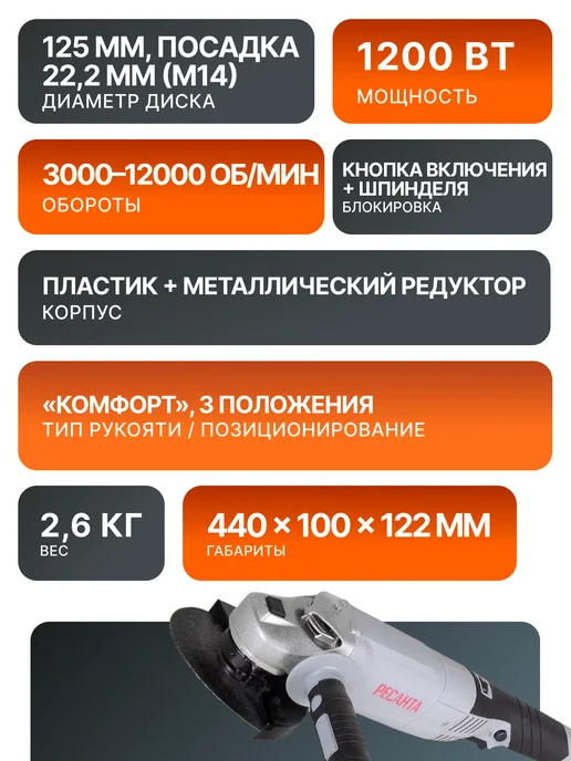 Шлифовальная машинка угловая болгарка УШМ125/1200Э — фото 2
