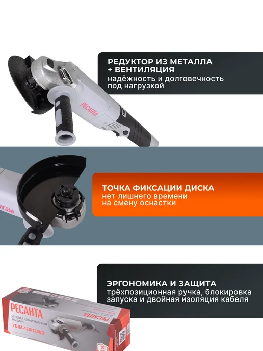 Шлифовальная машинка угловая болгарка УШМ125/1200Э — фото 3