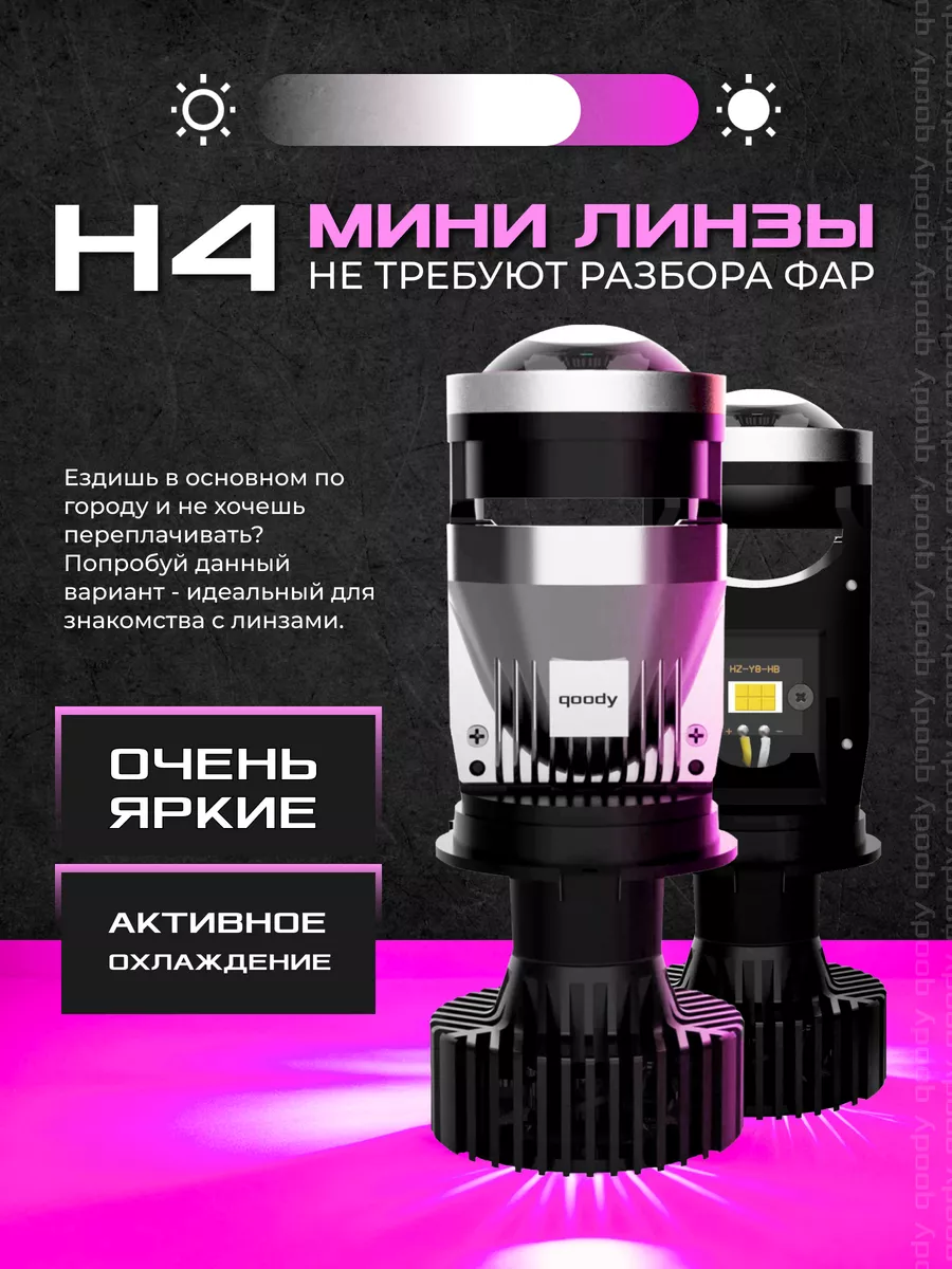 лед лампы h4 с линзой cветодиодные led qoody 136703786 купить за 1 966 ₽ в  интернет-магазине Wildberries