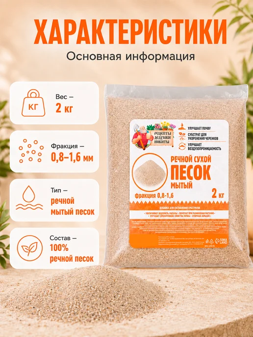 Рецепты дедушки Никиты Речной песок для растений 2 кг, 2 кг, фото 3