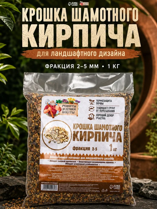 Рецепты дедушки Никиты Кирпичная крошка для растений 2-5 мм, 3 кг, 1 кг