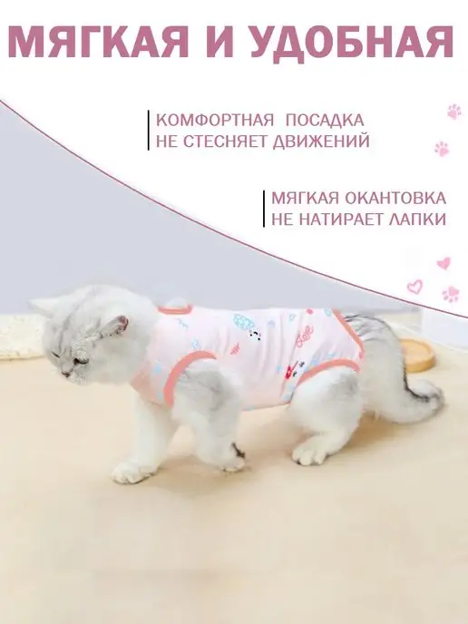 Chezare Попона для кошки послеоперационная на липучке стерилизации, голубой, фото 2