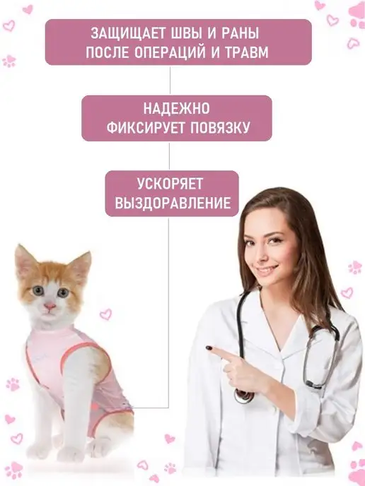 Chezare Попона для кошки послеоперационная на липучке стерилизации, голубой, фото 7