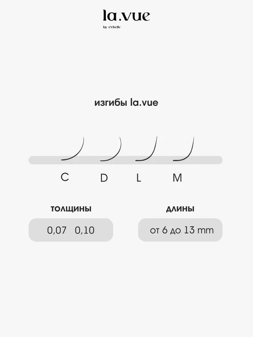 la.vue by e'chelle Ресницы для наращивания изгиб M 0,07 6-13 мм черные, черный, фото 4