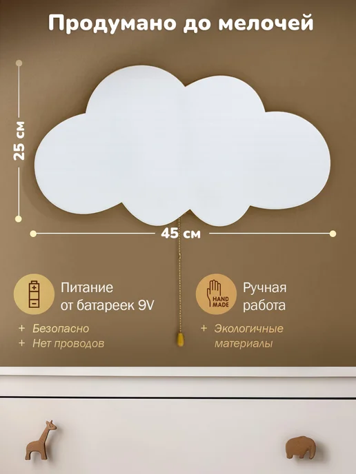 ЭволюцияРекламы Детский беспроводной ночник на стену от батарейки, белый, фото 7