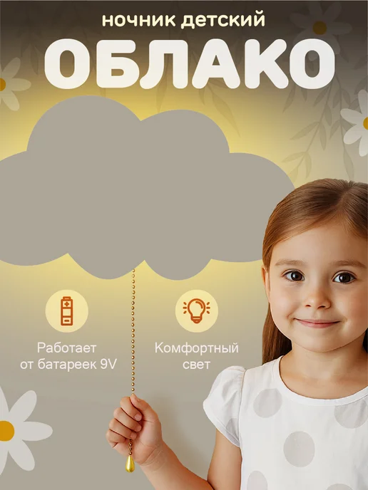ЭволюцияРекламы Детский светильник настенный Облако Mini от батарейки, белый
