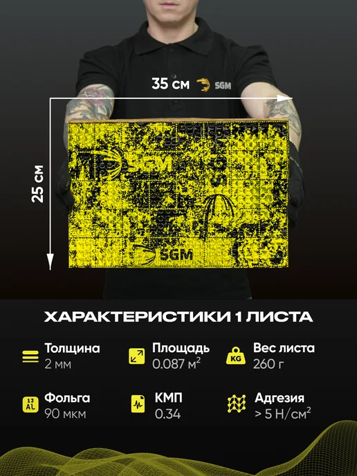 SGM Виброизоляция для авто А2 - 5 листов (0.44 кв.м), вариант, фото 3