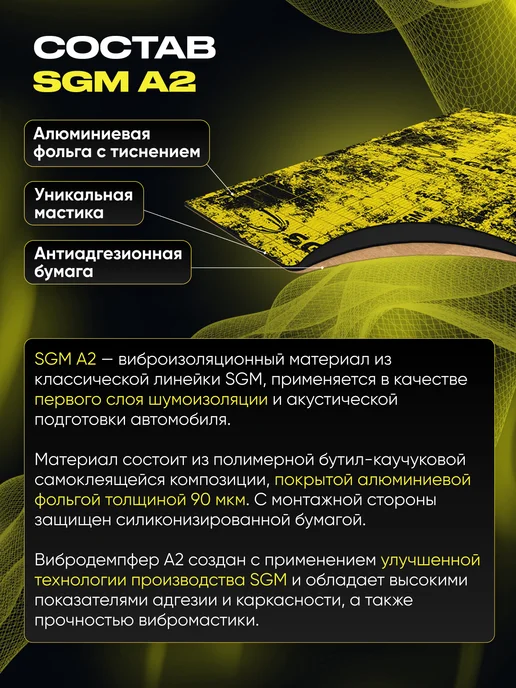 SGM Виброизоляция для авто А2 - 10 листов (0,87 кв.м), вариант, фото 2
