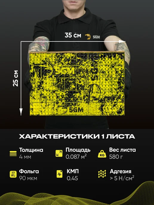 SGM Виброизоляция для авто А4 - 5 листов (0.43 кв.м), вариант, фото 3