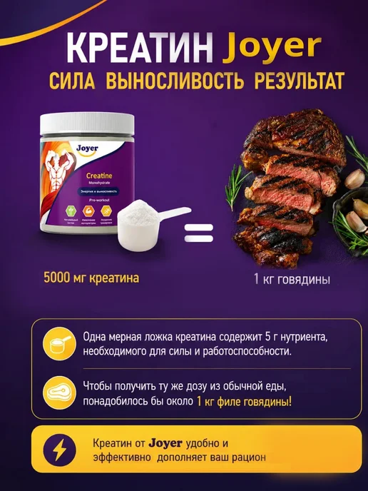 Joyer Креатин моногидрат порошок Для набора массы, вариант, фото 7