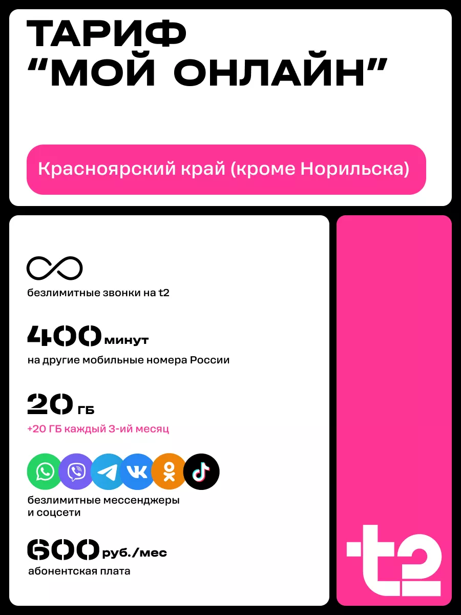 Сим-карта для Красноярского края Tele2 136938016 купить за 150 ₽ в интернет- магазине Wildberries