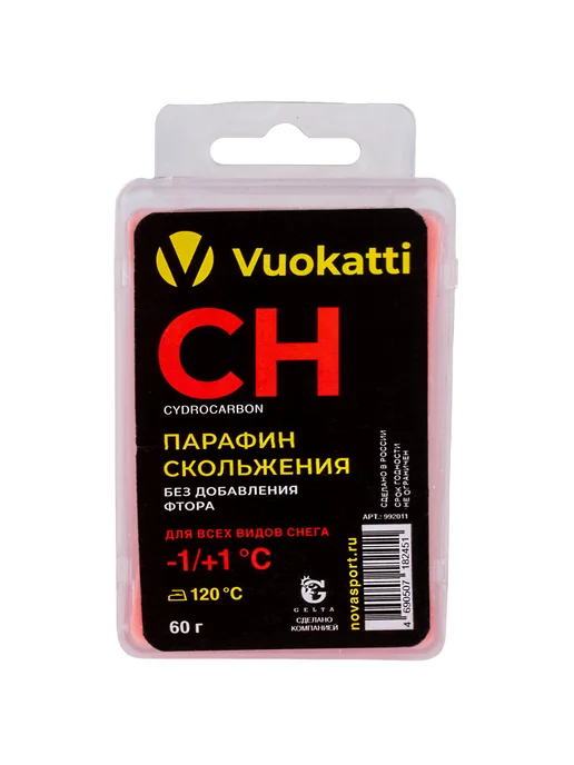 Vuokatti Парафин для лыж сноубордов CH -1 +1 твердый воск без фтора, красный, фото 4