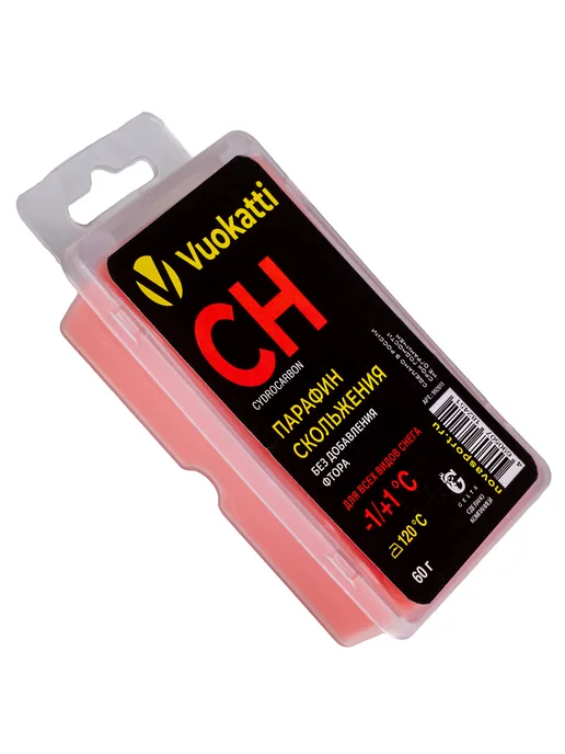 Vuokatti Парафин для лыж сноубордов CH -1 +1 твердый воск без фтора, красный, фото 6