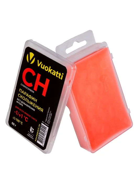 Vuokatti Парафин для лыж сноубордов CH -1 +1 твердый воск без фтора, красный, фото 7