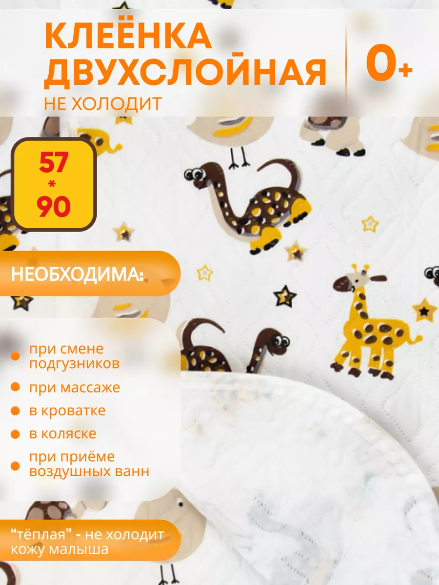 Клеенка детская в кроватку,коляску непромокаемая ПВХ 57*90