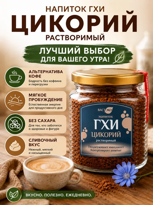 Вастэко Цикорий растворимый с маслом ГХИ 160 г Напиток без кофеина, 160 г, фото 2
