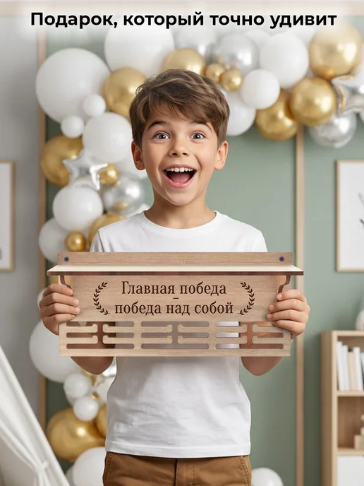 MARKOV.DESIGN Медальница с полкой для кубков и медалей Кудо, бежевый, фото 3
