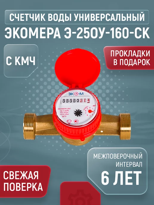 ЭКОМЕРА Счетчик для воды универсальный одноструйный Ду25 160мм с КМЧ, серый