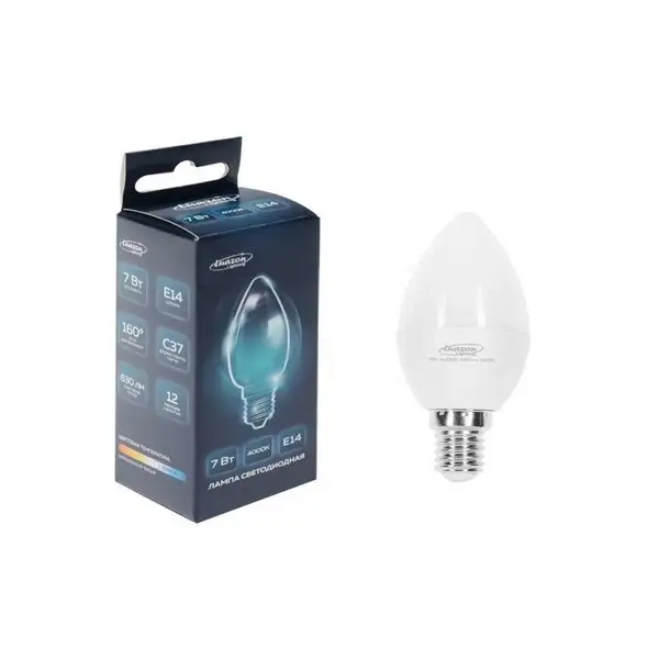 Лампа cветодиодная Luazon Lighting, C37, 7 Вт, E14, 4000 К