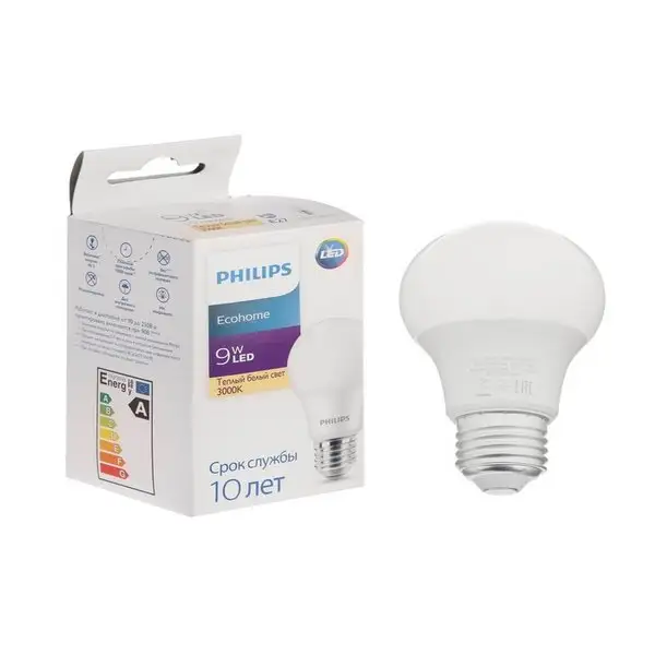 Лампа светодиодная Philips Ecohome Bulb 830, E27, 9Вт, 3000К