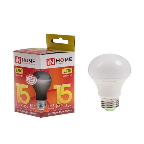 Лампа светодиодная LED-A60-VC, Е27, 15 Вт, 3000 К