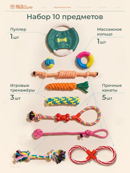PAWSitive Игрушки для собак и щенков набор 10 штук, вариант, фото 4