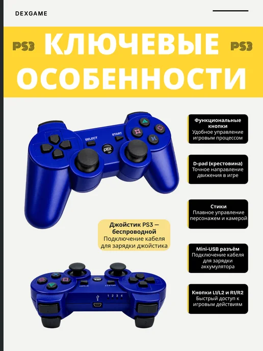 Джойстик для 3 беспроводной dualshock 3, синий, фото 2