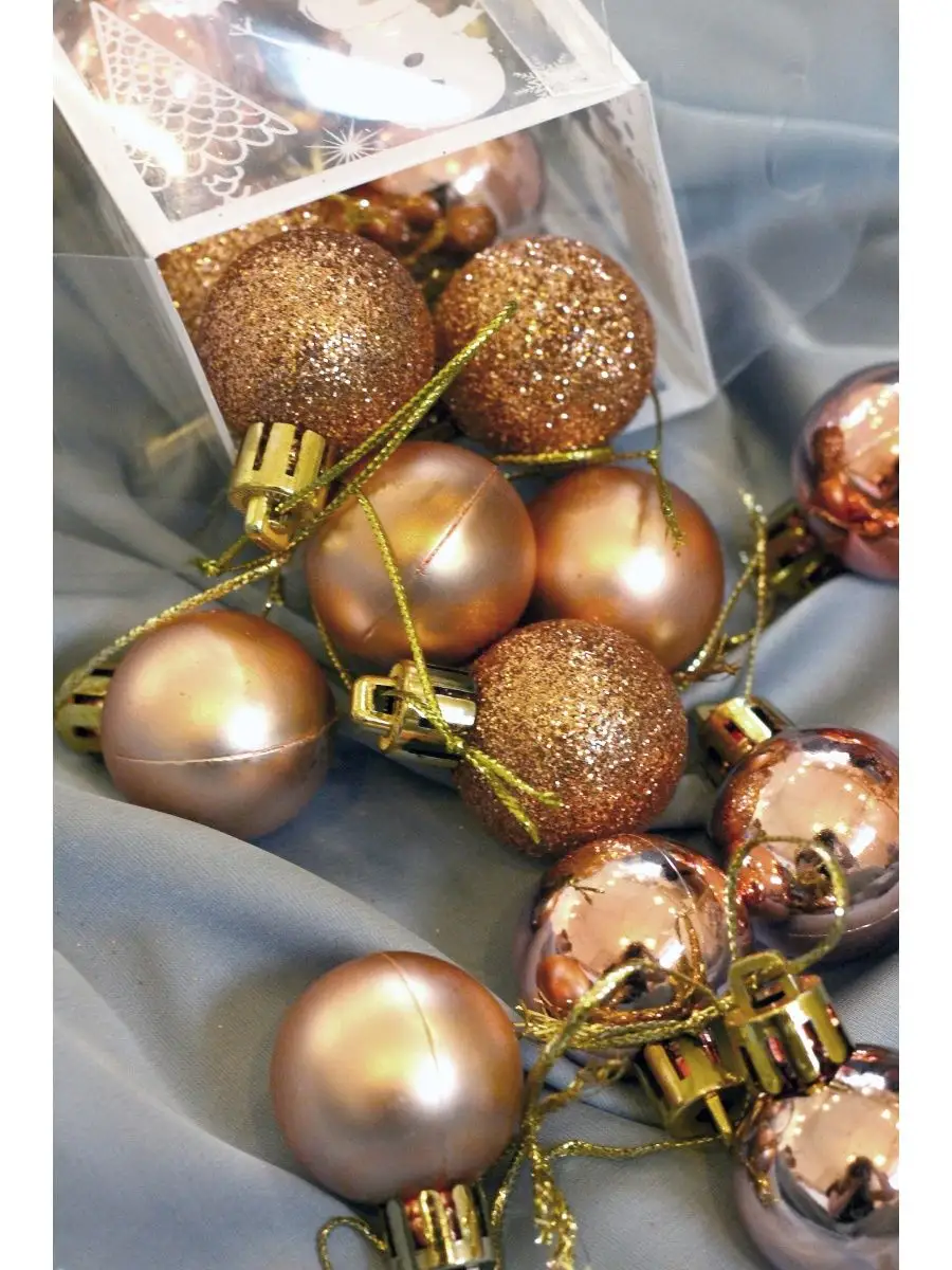 Новогодние игрушки елочные шары набор 6см золото 6 шт