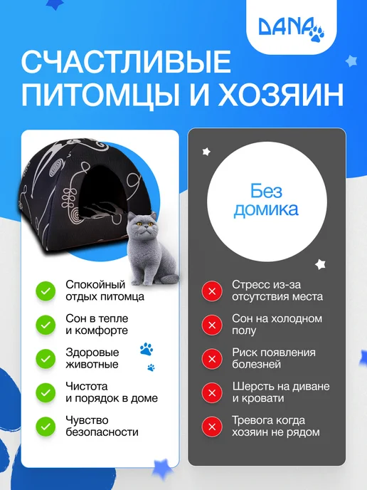 Dana lapka Домик для кошек и собак мелких пород, черный, фото 5