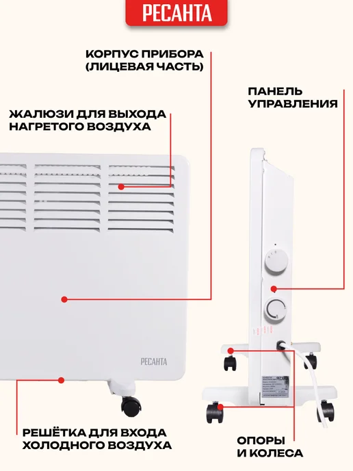 РЕСАНТА Конвектор обогреватель электрический ОК-2500СН, белый, фото 6