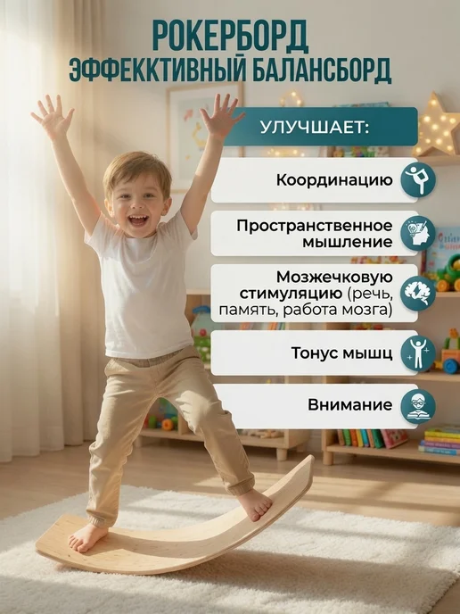 BrainBoard Баланс борд для детей, рокерборд балансир, бежевый, фото 4