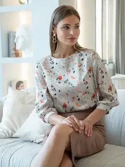 Блузка с растительным принтом Вишня 137725634 купить за 1 767 ₽ в интернет-магазине Wildberries