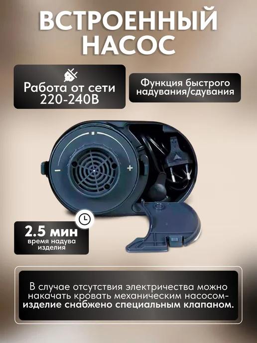 Intex Надувная кровать матрас двуспальная с насосом 160х200 см, вариант, фото 4