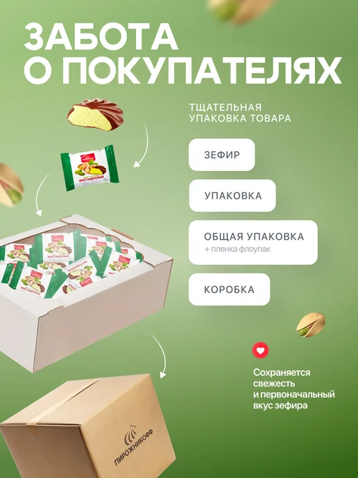 Пирожникофф Натуральный зефир в шоколаде фисташка 2 кг, 2 кг, фото 3