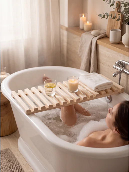 Mirus Group Сиденье для ванной деревянное, поперечная решетка, 70х30х5см, бежевый, фото 7