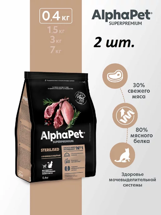 Сухой корм AlphaPet Superpremium Sterilised для собак, индейка, утка, 0,4 кг