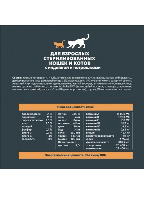 Сухой корм AlphaPet Wow Superpremium для собак, стерилизованные, индейка, 0,75 кг, фото 3