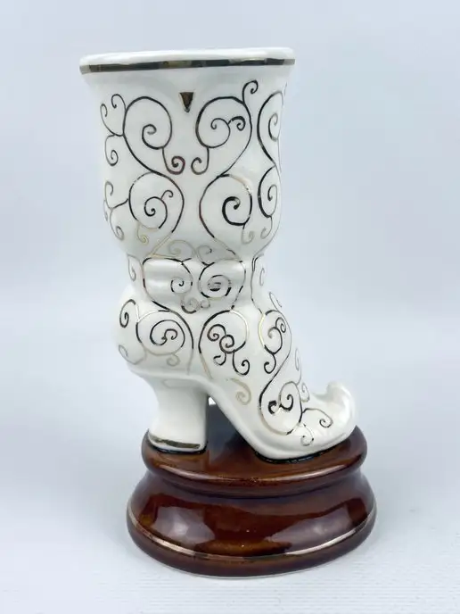 Ceramic Fauna Фарфоровая ваза-сапожок «Царский» с золотой росписью, золотой, фото 3