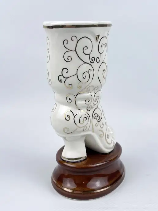 Ceramic Fauna Фарфоровая ваза-сапожок «Царский» с золотой росписью, золотой, фото 4