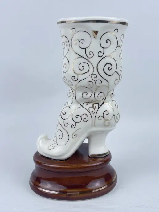 Ceramic Fauna Фарфоровая ваза-сапожок «Царский» с золотой росписью, золотой, фото 5