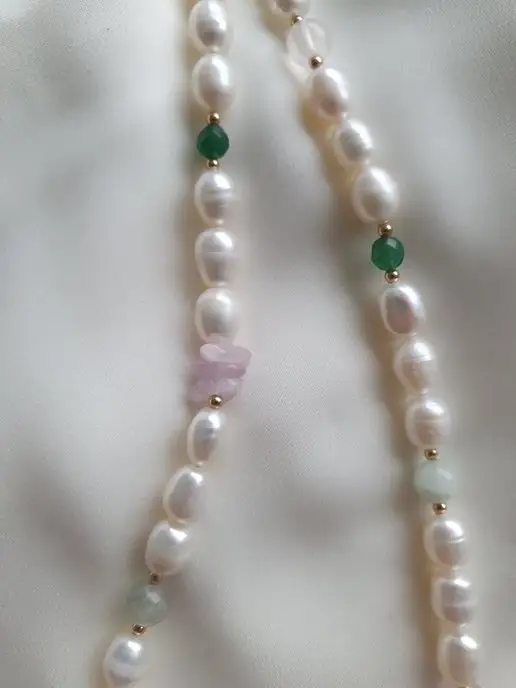 Odina Jewelry Колье на шею из камней с крестом,колье жемчуг,чокер жемчуг, голубой, фото 8