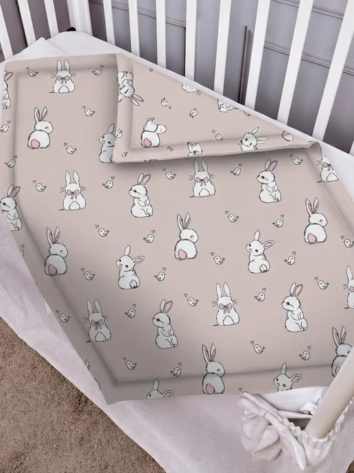 Eppel Store Одеяло для новорожденного детское 72х96 хлопок Мятные зайки, 110x140, в упаковке 570 г, фото 7