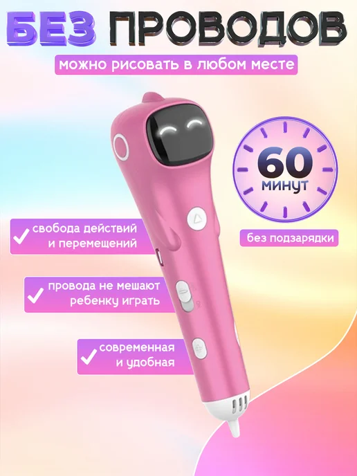 3D PEN PRO 3Д ручка беспроводная с набором пластика и трафаретами, 3Д, фото 7