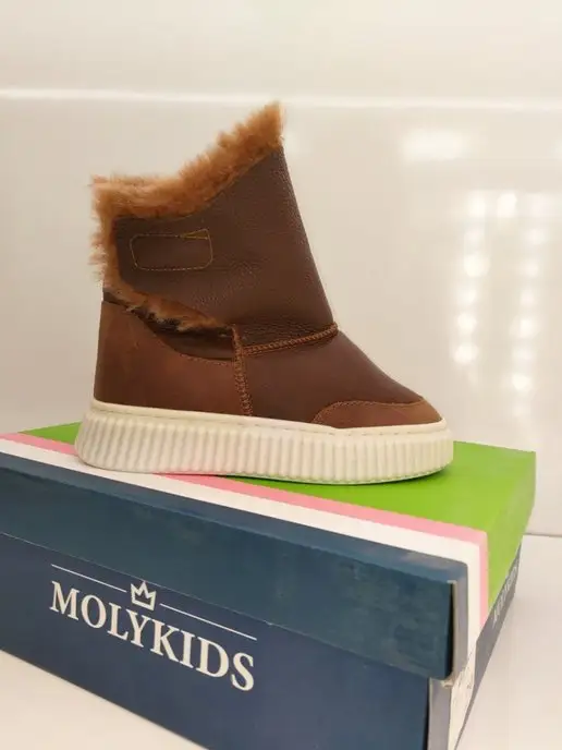 Moly Kids Натуральные угги для девочки, коричневый, фото 3