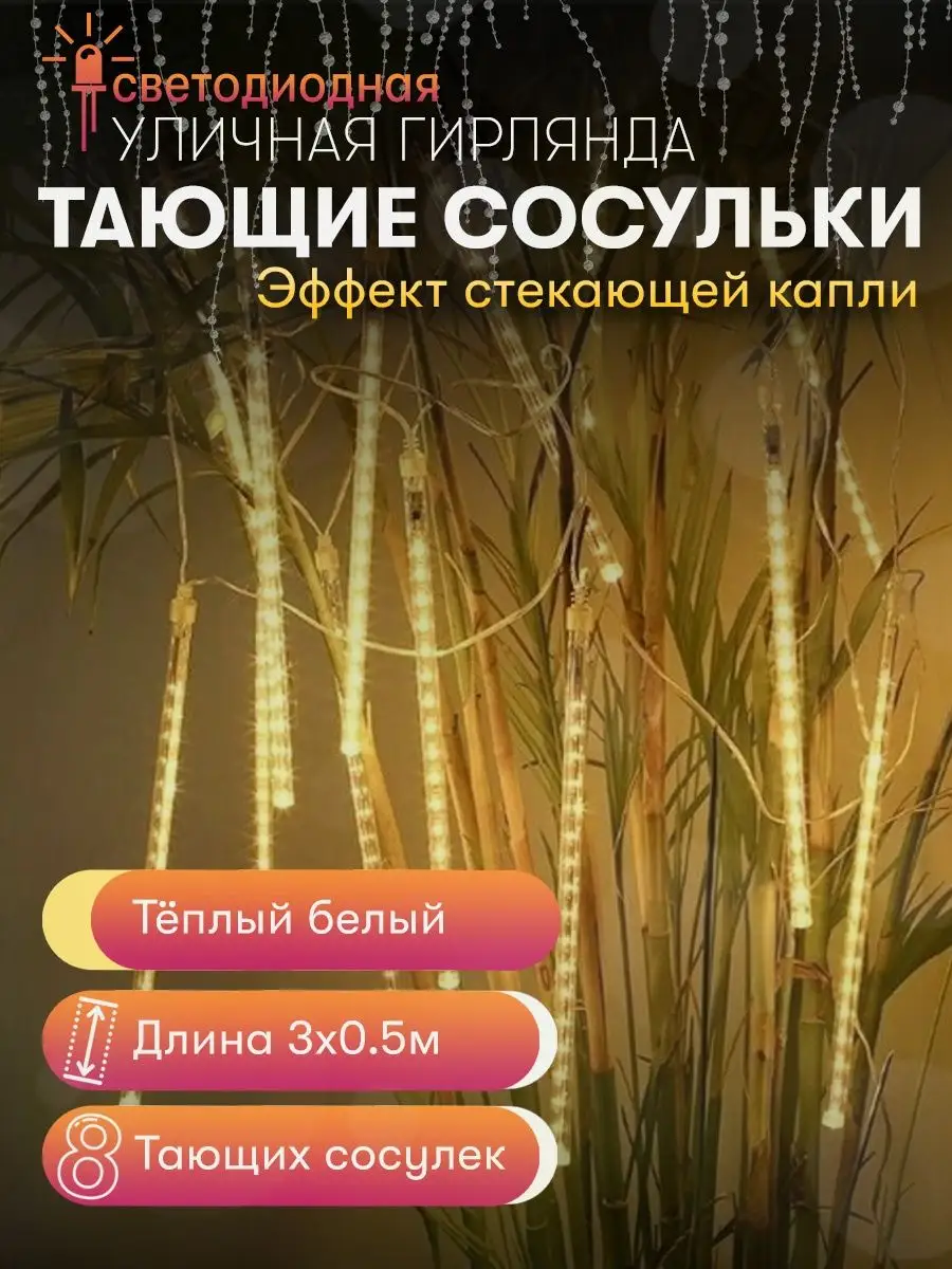 Гирлянда Тающие Сосульки уличная 3х0.5 м на Новый год 2024 Priority Lights  Store 138103414 купить за 915 ₽ в интернет-магазине Wildberries