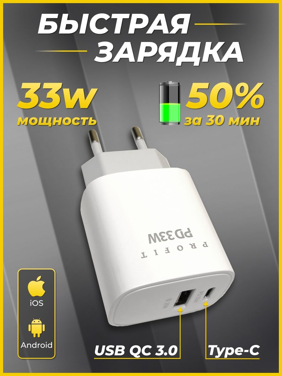 Адаптер 33W быстрая зарядка Gadget_Store 138137892 купить за 737 ₽ в  интернет-магазине Wildberries