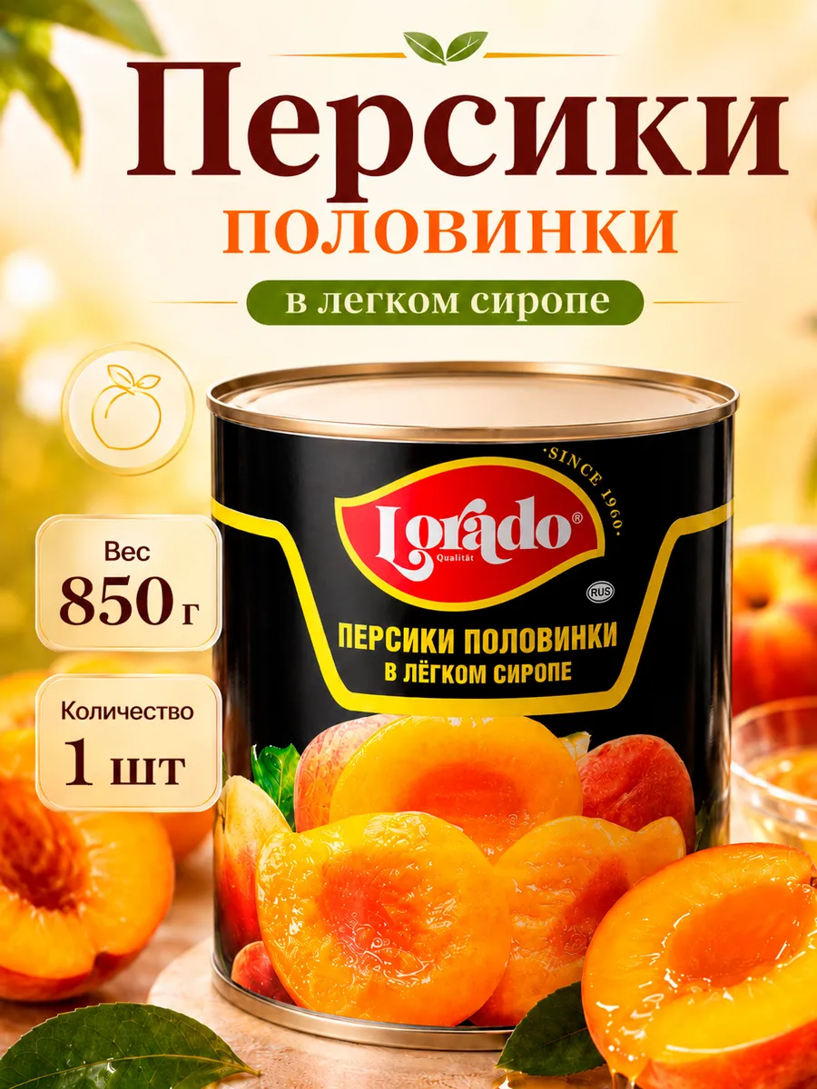 Персики половинки, в легком сиропе, Лорадо, 850 мл