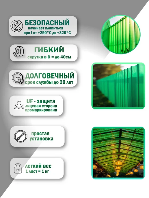 Пластилюкс Прозрачный пластиковый шифер (Зеленый) 1150х1000 мм. 5 шт, 1150x1000 мм, 5 шт, фото 2